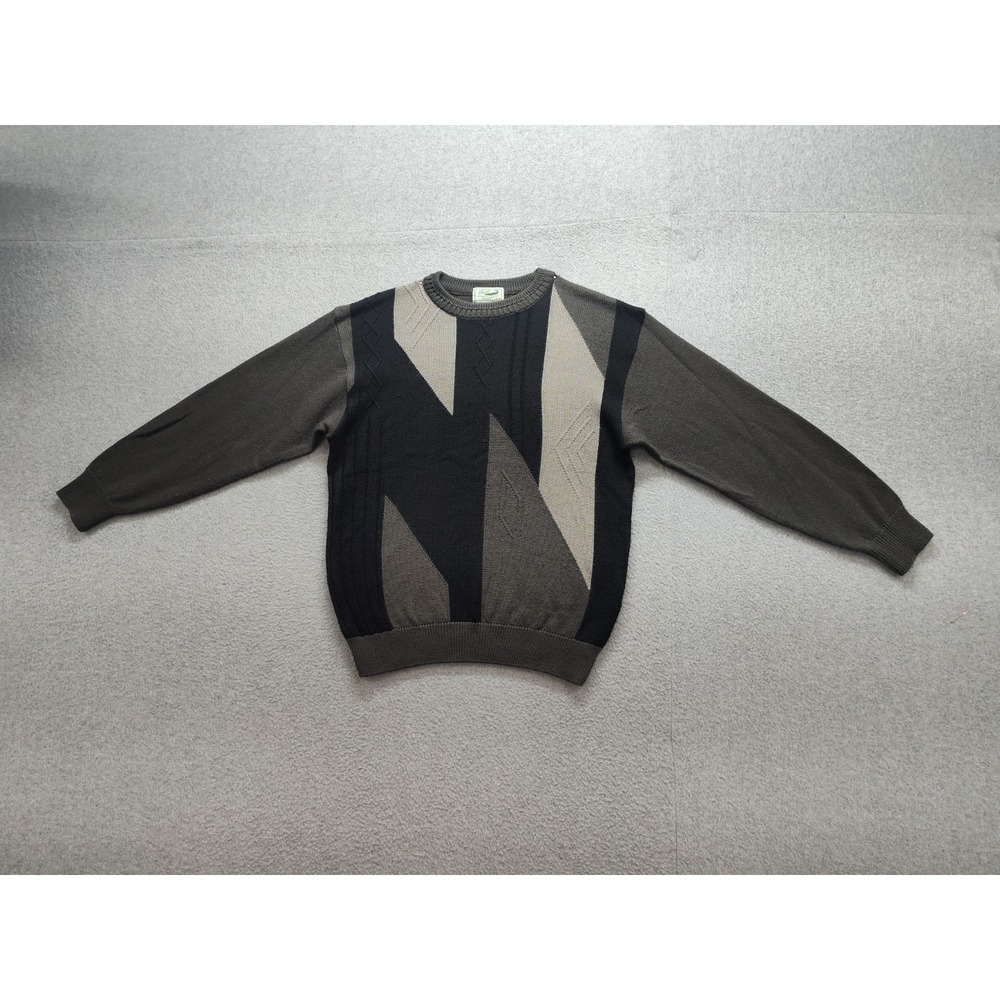 Vintage Crocodile Men Sweater M Gray Geometric Kinit‎ Long Sleeve Retro Pullover